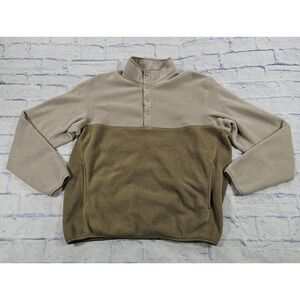 Uniqlo Fleece Pullover Mens M Tan Olive 1/4 Snap Mock Neck Colorblock 341-453779